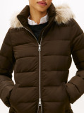 Brown Faux Fur Hood Down Puffer Coat  Women