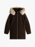 Brown Faux Fur Hood Down Puffer Coat  Women