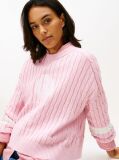 Pink Logo Embroidery Relaxed Cable Knit Jumper  Women