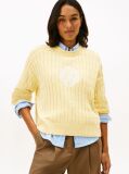Yellow Logo Embroidery Relaxed Cable Knit Jumper  Women