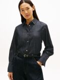 Blue Relaxed Fit Flag Embroidery Denim Shirt  Women