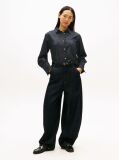 Blue Relaxed Fit Flag Embroidery Denim Shirt  Women