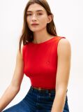 Red Ribbed Slim Boat Neck Tank Top  Women