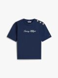 Μπλε Άνετο T-Shirt Mε Κεντημένο Λογότυπο Και Χρυσά Κουμπιά  Γυναίκες