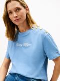 Blue Gold-Tone Button Logo Embroidery Relaxed T-Shirt  Women