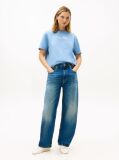 Blue Gold-Tone Button Logo Embroidery Relaxed T-Shirt  Women