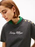 Grey Gold-Tone Button Logo Embroidery Relaxed T-Shirt  Women