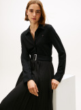 Black Interlock Mix Media Long Sleeve Polo Dress  Women