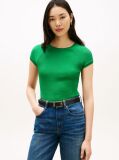 Green Ribbed Cap Sleeve Slim Top  Women