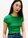 Green Ribbed Cap Sleeve Slim Top  Women