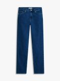 White Five-Pocket Mid Rise Straight Leg Jeans  Women