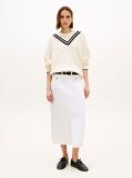 White Gold-Tone Button White Denim Midi Skirt  Women