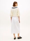 White Gold-Tone Button White Denim Midi Skirt  Women