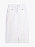 White Gold-Tone Button White Denim Midi Skirt  Women