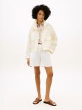 Beige Gold-Tone Button Pure Linen Utility Jacket  Women
