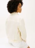 Beige Gold-Tone Button Pure Linen Utility Jacket  Women