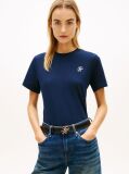 Blue Logo Embroidery Jersey Crew Neck T-Shirt  Women