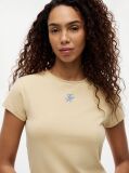 Beige Textured Logo Slim Jersey T-Shirt  Women