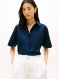 Blue Poplin Short Sleeve Shirt  Women