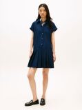 Blue Gold-Tone Button Relaxed Mini Shirt Dress  Women