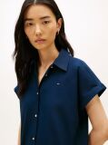 Blue Gold-Tone Button Relaxed Mini Shirt Dress  Women