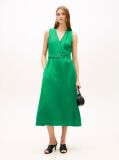Green Belted Linen Blend Sleeveless Wrap Midi Dress  Women