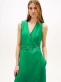 Green Belted Linen Blend Sleeveless Wrap Midi Dress  Women