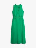 Green Belted Linen Blend Sleeveless Wrap Midi Dress  Women