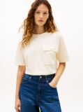 Beige Gold-Tone Button Pocket Relaxed T-Shirt  Women