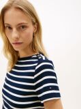 Multi Gold-Tone Button Slim Boat Neck T-Shirt  Women