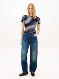 Multi Gold-Tone Button Slim Boat Neck T-Shirt  Women