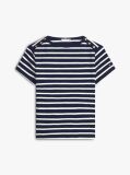Multi Gold-Tone Button Slim Boat Neck T-Shirt  Women