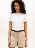 White Gold-Tone Button Slim Boat Neck T-Shirt  Women
