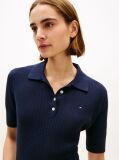 Blue Pointelle Short Sleeve Polo Jumper  Women