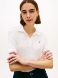 White Pointelle Short Sleeve Polo Jumper  Women