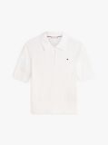 White Pointelle Short Sleeve Polo Jumper  Women