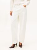 White Mid Rise Tapered Barrel Leg White Jeans  Women