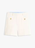 Beige Crest Embossed Gold-Tone Button Shorts  Women