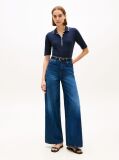 Blue Slim Fit Tipped Half Sleeve Polo Shirt  Women