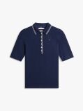 Blue Slim Fit Tipped Half Sleeve Polo Shirt  Women