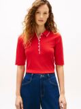Red Slim Fit Tipped Half Sleeve Polo Shirt  Women