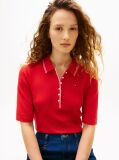 Red Slim Fit Tipped Half Sleeve Polo Shirt  Women