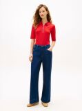 Red Slim Fit Tipped Half Sleeve Polo Shirt  Women