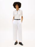 White Slim Fit Tipped Half Sleeve Polo Shirt  Women