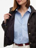 Black Gold-Tone Button Flag Down Quilted Jacket  Women
