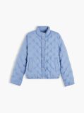 Blue Gold-Tone Button Flag Down Quilted Jacket  Women