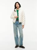 Beige Gold-Tone Button Flag Down Quilted Jacket  Women
