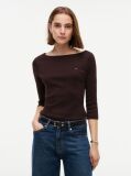 Καφέ Slim T-Shirt Με Λαιμόκοψη Boat Και Μανίκι 3/4  Γυναίκες