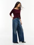 Red Slim Boat Neck Three-Quarter Sleeve T-Shirt  Women