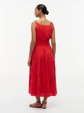 Red Seersucker Smock Tie Strap Midi Dress  Women
